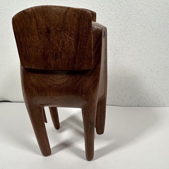 Abstract Carved Wood Elephant Statue 8.5" Tall Figure Brown MCM Artsy African - Picture 5 of 7